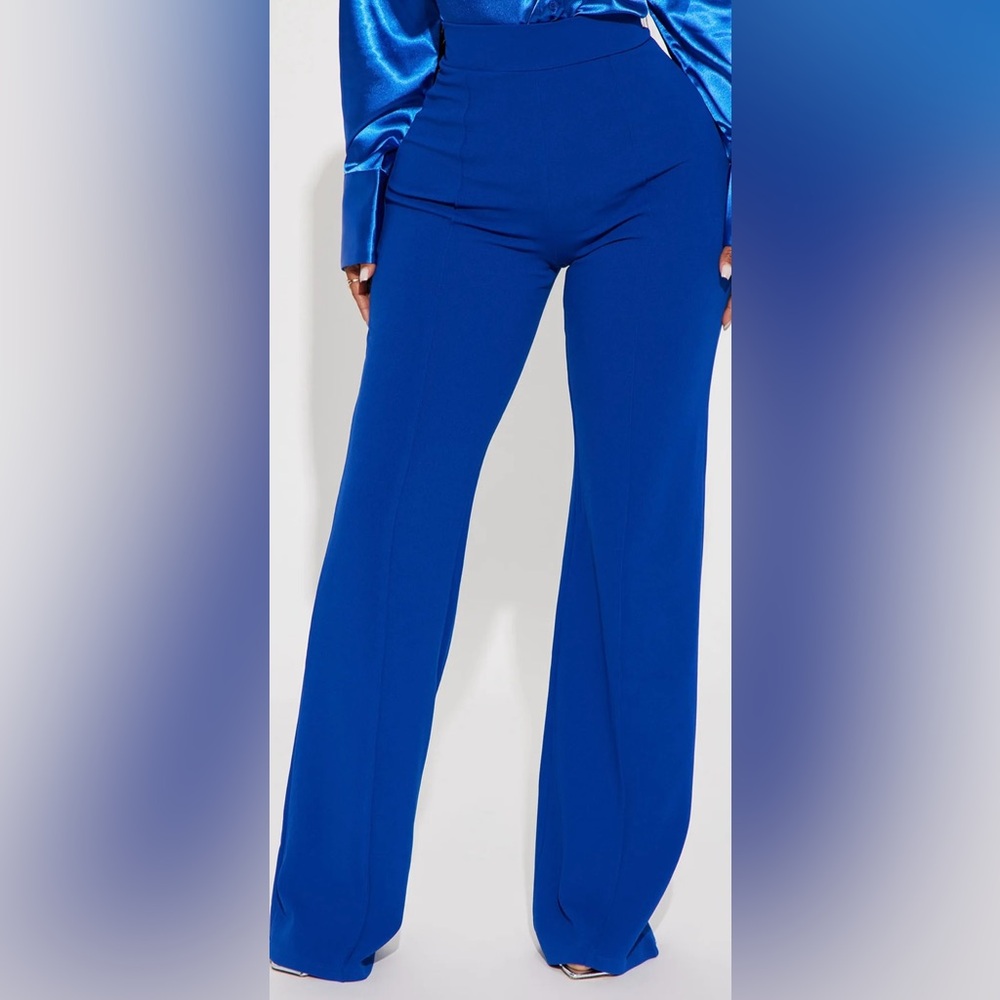 High Waisted Wide Leg Dress Pants Royal Blue Size L NWT - Picture 2 of 7